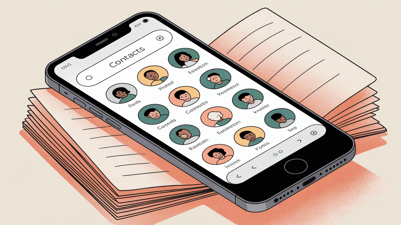 Illustration of mobile phone showing Gmail contacts interface